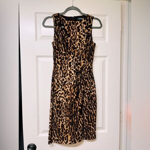 Vintage Green Label Ralph Lauren Leopard 🐆 Sexy Cocktail Dress w clavicle slit